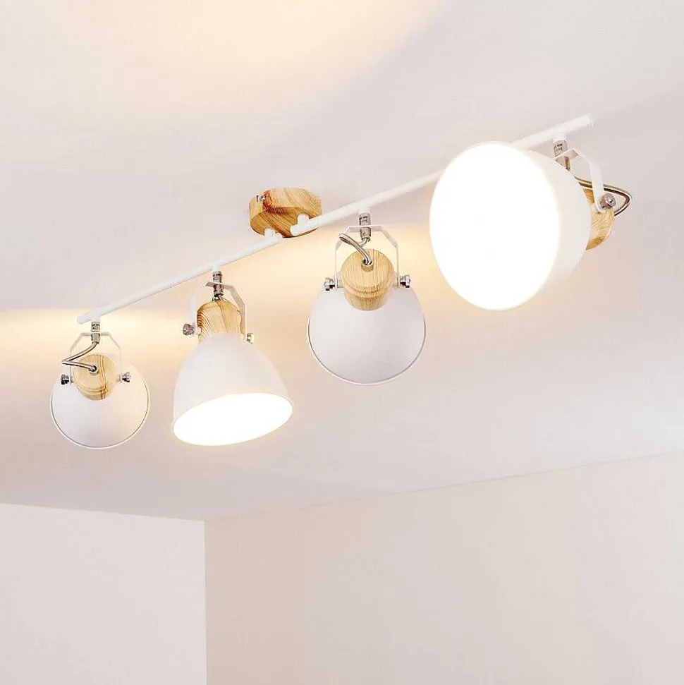Plafonnier Banjul Bois Clair, Blanc, 4 Lumieres
