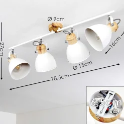Plafonnier Banjul Bois Clair, Blanc, 4 Lumieres