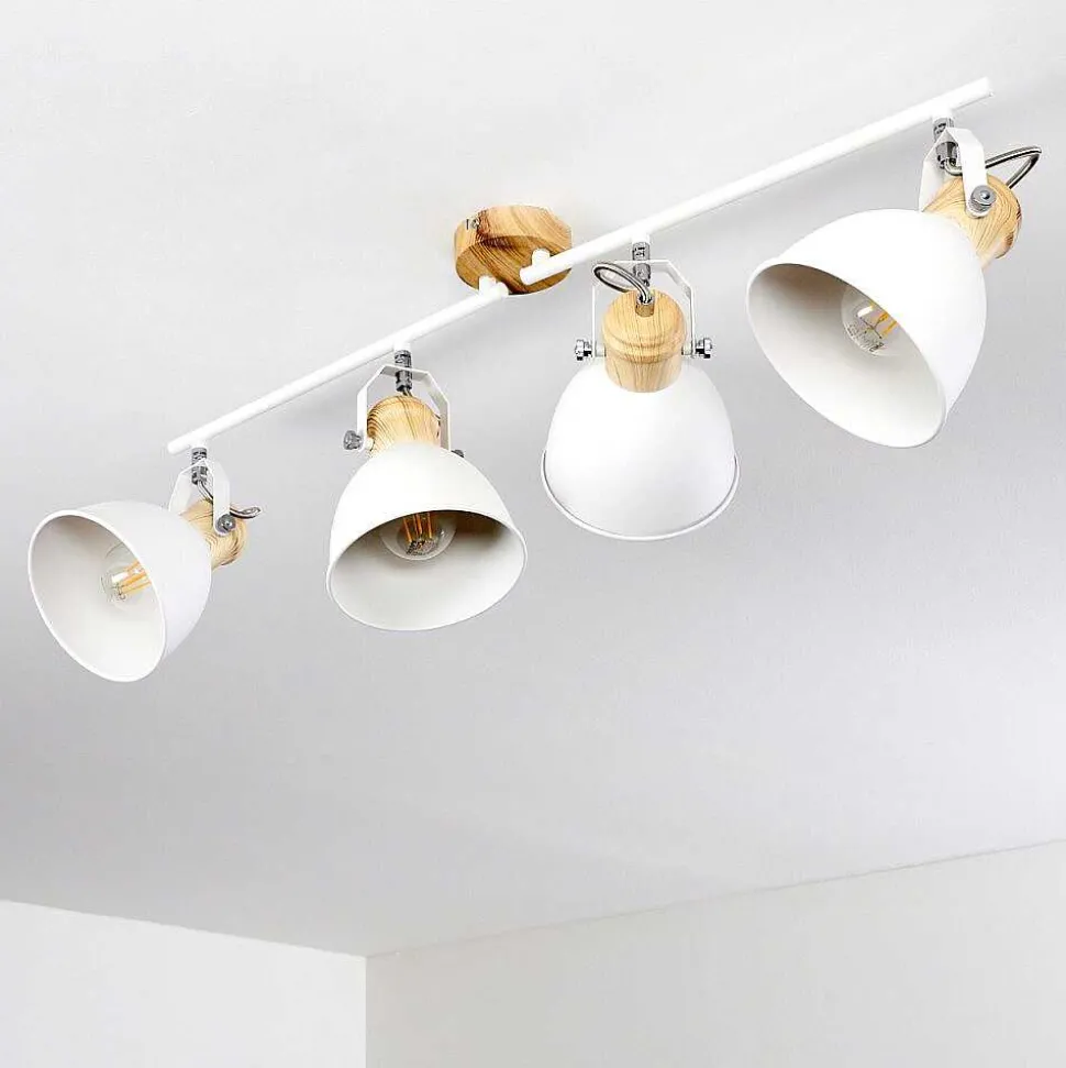 Plafonnier Banjul Bois Clair, Blanc, 4 Lumieres