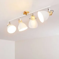 Plafonnier Banjul Bois Clair, Blanc, 4 Lumieres
