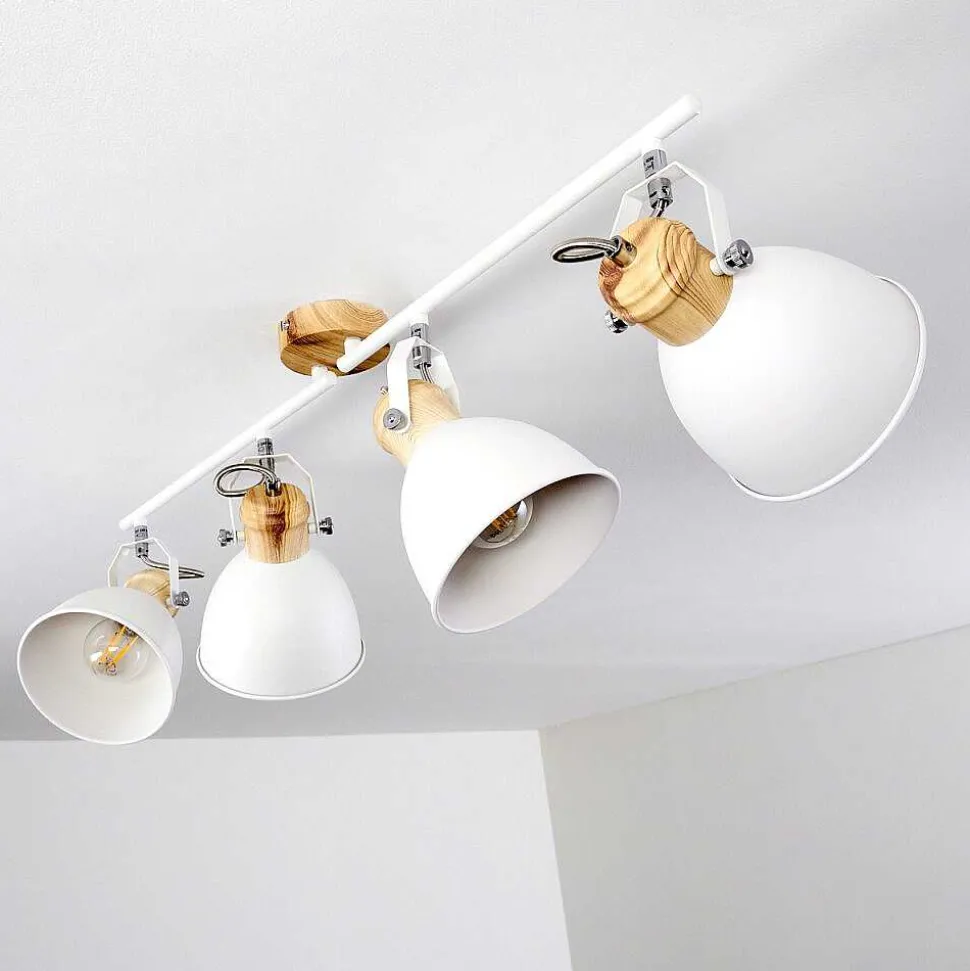 Plafonnier Banjul Bois Clair, Blanc, 4 Lumieres