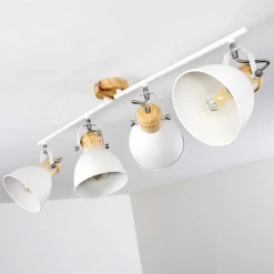 Plafonnier Banjul Bois Clair, Blanc, 4 Lumieres
