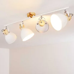 Plafonnier Banjul Bois Clair, Blanc, 4 Lumieres