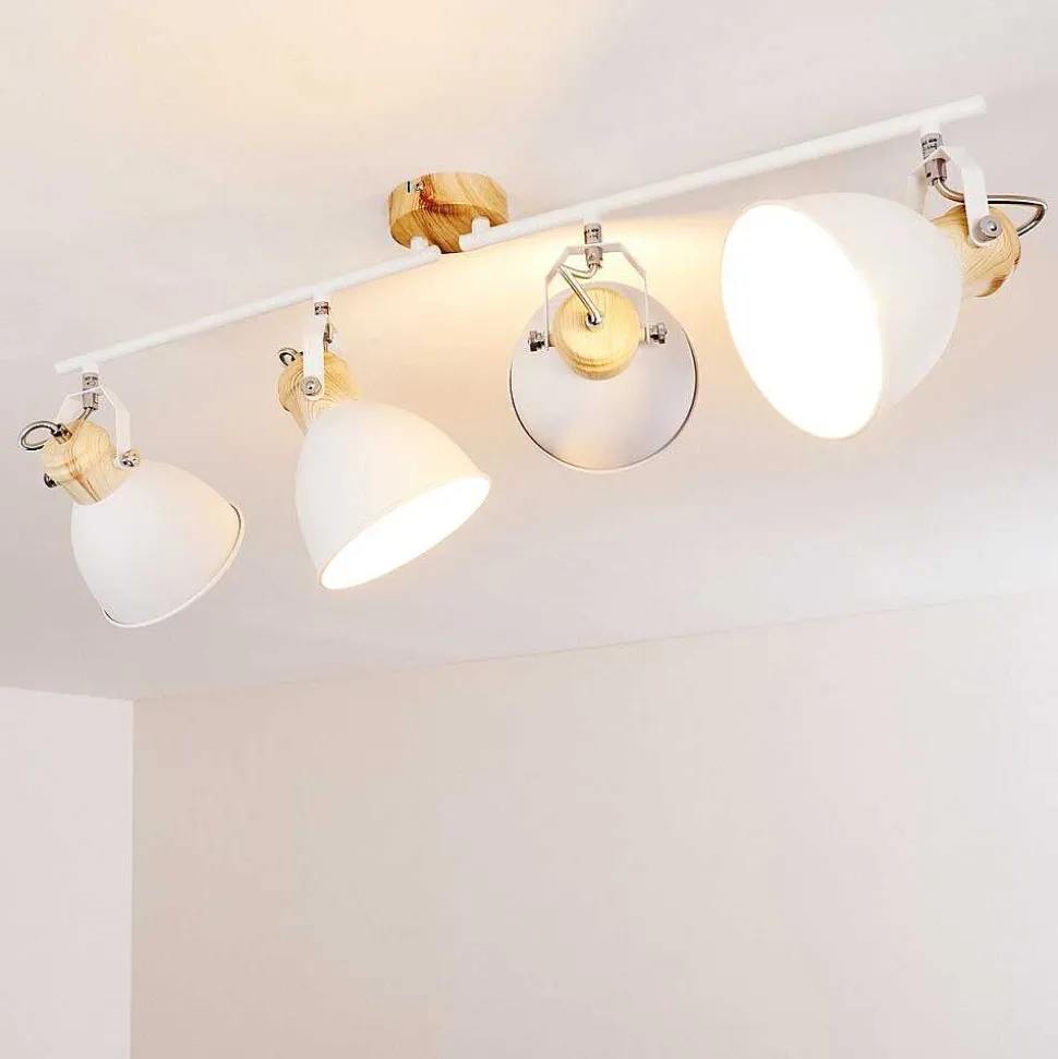 Plafonnier Banjul Bois Clair, Blanc, 4 Lumieres