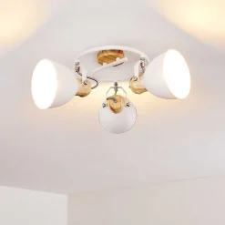 Plafonnier Banjul Bois Clair, Blanc, 3 Lumieres