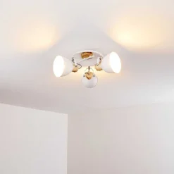Plafonnier Banjul Bois Clair, Blanc, 3 Lumieres