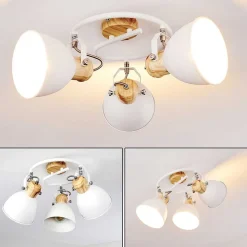 Plafonnier Banjul Bois Clair, Blanc, 3 Lumieres