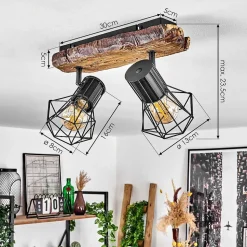 Plafonnier Bardhaman Bois Clair, Couleur Bois, Noir, 2 Lumieres