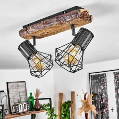 Plafonnier Bardhaman Bois Clair, Couleur Bois, Noir, 2 Lumieres