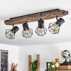 Plafonnier Bardhaman Brun, Couleur Bois, Noir, 4 Lumieres
