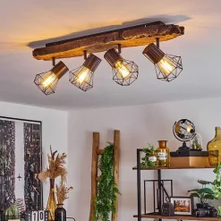 Plafonnier Bardhaman Brun, Couleur Bois, Noir, 4 Lumieres