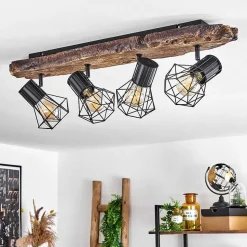 Plafonnier Bardhaman Brun, Couleur Bois, Noir, 4 Lumieres