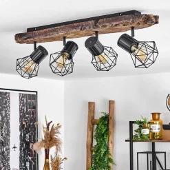 Plafonnier Bardhaman Brun, Couleur Bois, Noir, 4 Lumieres