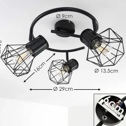 Plafonnier Bardhaman Noir, 3 Lumieres