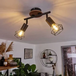 Plafonnier Baripada Bois Fonce, Noir, 2 Lumieres