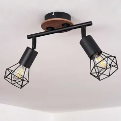 Plafonnier Baripada Bois Fonce, Noir, 2 Lumieres