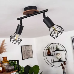 Plafonnier Baripada Bois Fonce, Noir, 2 Lumieres