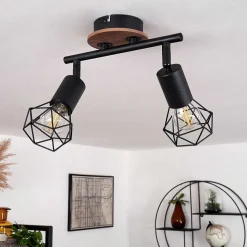 Plafonnier Baripada Bois Fonce, Noir, 2 Lumieres