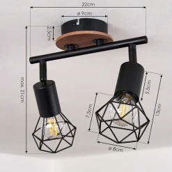 Plafonnier Baripada Bois Fonce, Noir, 2 Lumieres