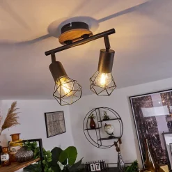 Plafonnier Baripada Bois Fonce, Noir, 2 Lumieres