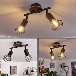 Plafonnier Baripada Bois Fonce, Noir, 2 Lumieres