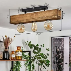 Plafonnier Berat Brun, Noir, 3 Lumieres