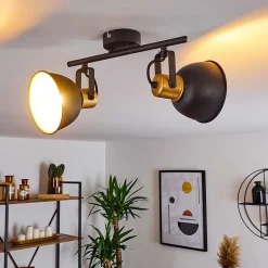 Plafonnier Blackburn Noir Dore, 2 Lumieres