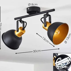 Plafonnier Blackburn Noir Dore, 2 Lumieres