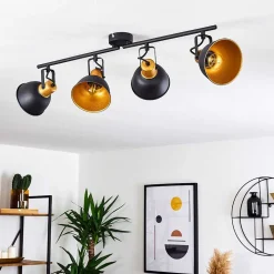 Plafonnier Blackburn Noir Dore, 4 Lumieres