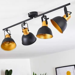 Plafonnier Blackburn Noir Dore, 4 Lumieres