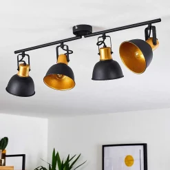 Plafonnier Blackburn Noir Dore, 4 Lumieres