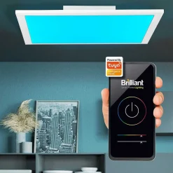 Plafonnier Brilliant Atira Led Blanc, 1 Lumiere, Telecommandes, Changeur De Couleurs