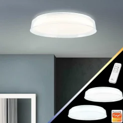 Plafonnier Brilliant Leanna Led Blanc, 1 Lumiere, Telecommandes, Changeur De Couleurs