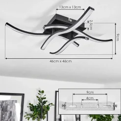 Plafonnier Casais Led Noir, 4 Lumieres