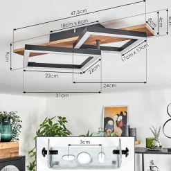 Plafonnier Cascada Brun, Couleur Bois, Noir, 1 Lumiere