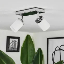 Plafonnier Cerejeiras Led Chrome, 2 Lumieres, Telecommandes, Changeur De Couleurs