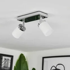 Plafonnier Cerejeiras Led Chrome, 2 Lumieres, Telecommandes, Changeur De Couleurs