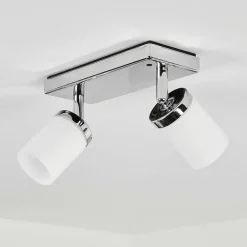 Plafonnier Cerejeiras Led Chrome, 2 Lumieres, Telecommandes, Changeur De Couleurs