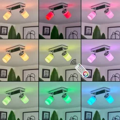 Plafonnier Cerejeiras Led Chrome, 2 Lumieres, Telecommandes, Changeur De Couleurs