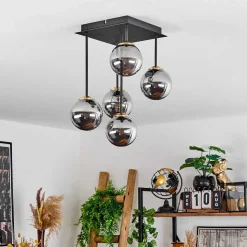 Plafonnier Chehalis Laiton, Noir, 5 Lumieres