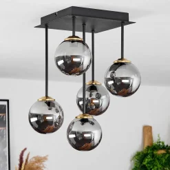 Plafonnier Chehalis Laiton, Noir, 5 Lumieres