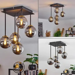 Plafonnier Chehalis Laiton, Noir, 5 Lumieres