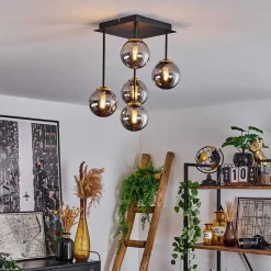 Plafonnier Chehalis Laiton, Noir, 5 Lumieres