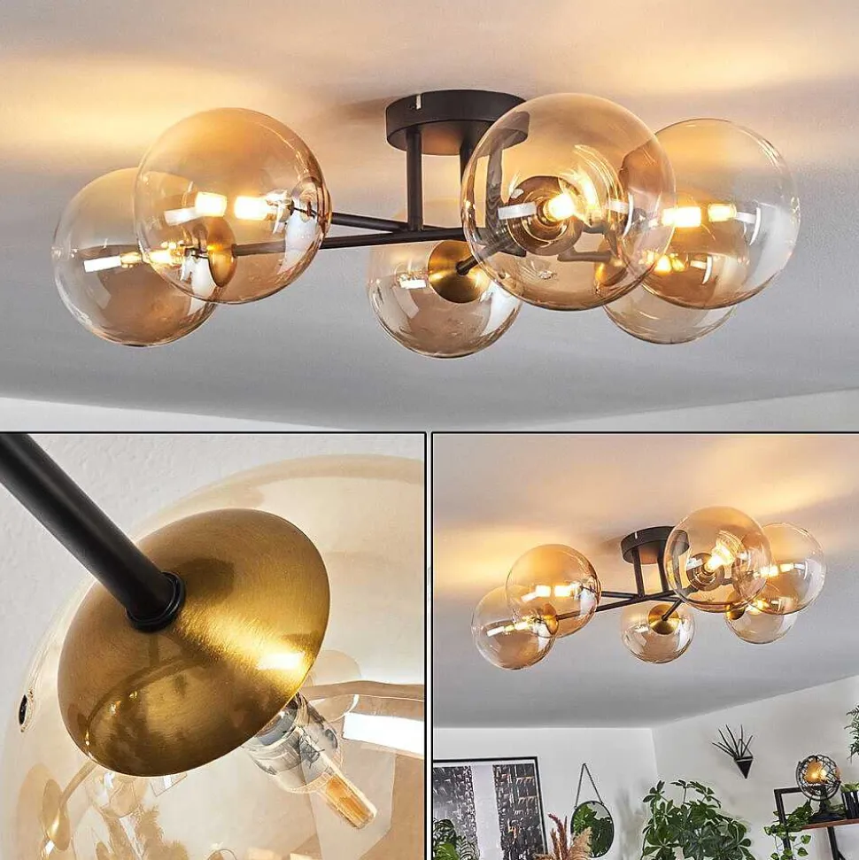 Plafonnier Chehalis Or, Noir, 6 Lumieres