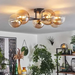 Plafonnier Chehalis Or, Noir, 6 Lumieres