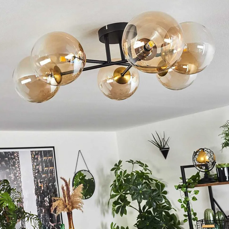 Plafonnier Chehalis Or, Noir, 6 Lumieres