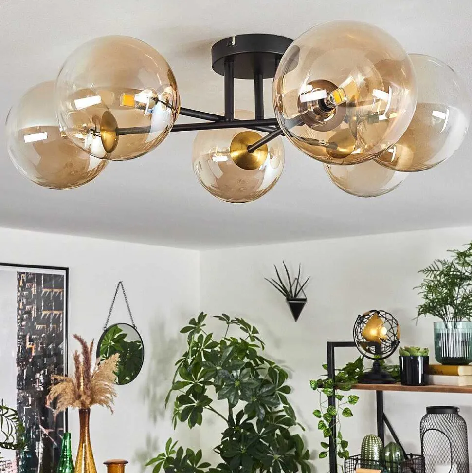 Plafonnier Chehalis Or, Noir, 6 Lumieres