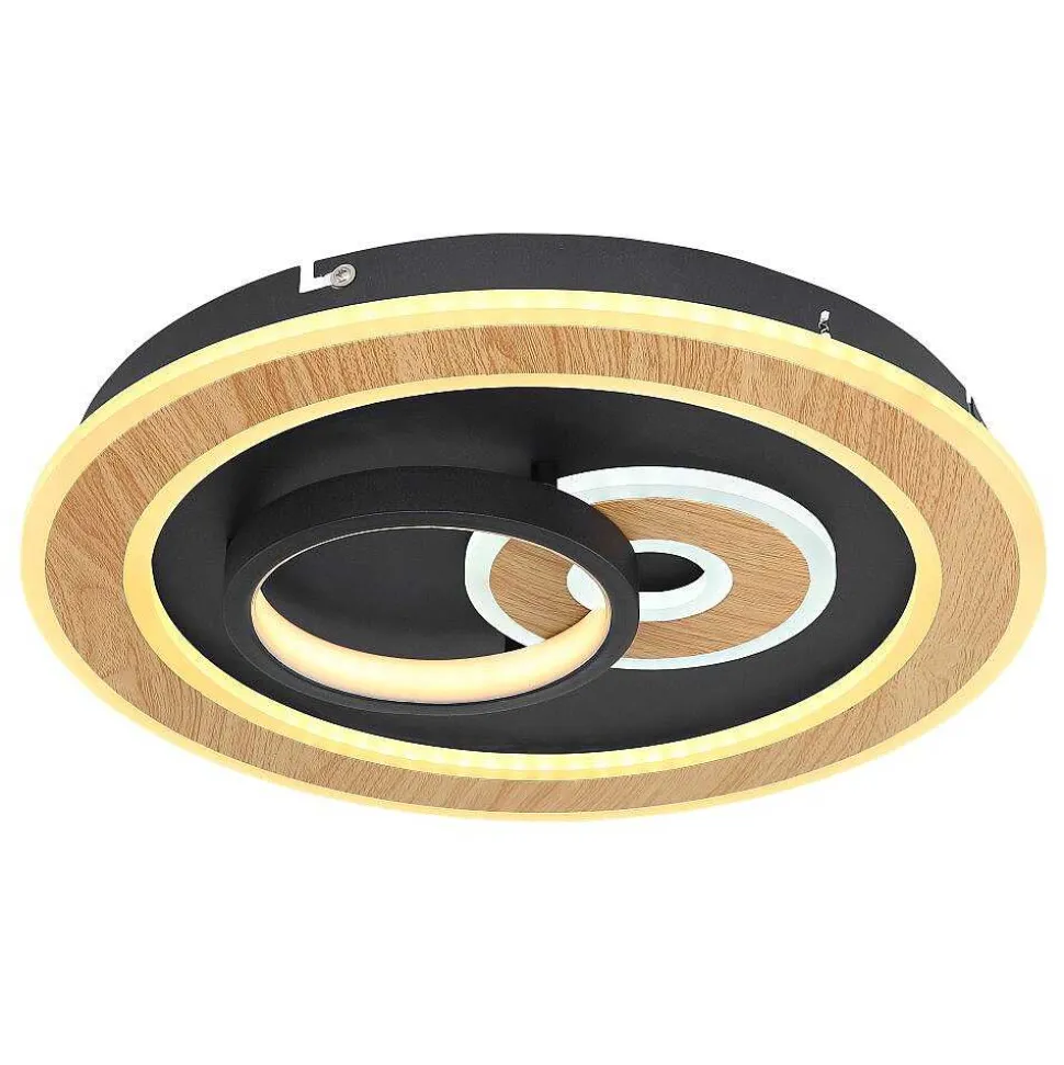 Plafonnier Globo Chessy Led Couleur Bois, Noir, Blanc, 1 Lumiere, Telecommandes