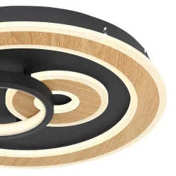 Plafonnier Globo Chessy Led Couleur Bois, Noir, Blanc, 1 Lumiere, Telecommandes