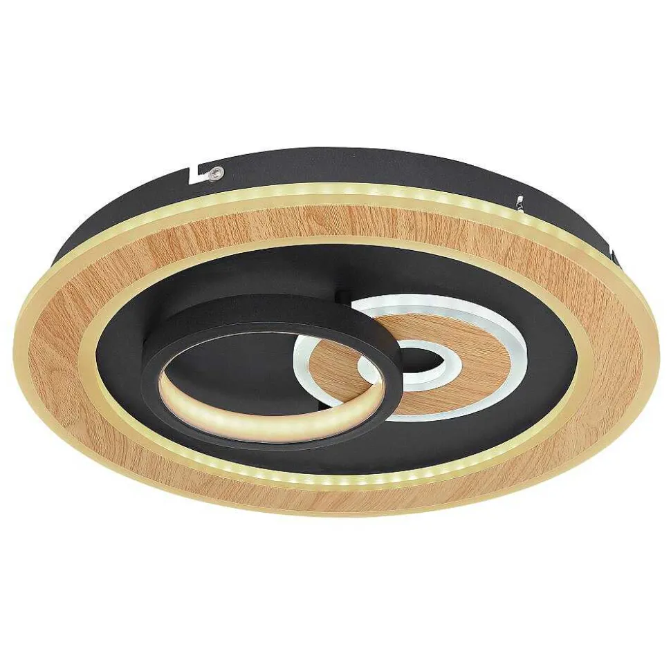 Plafonnier Globo Chessy Led Couleur Bois, Noir, Blanc, 1 Lumiere, Telecommandes